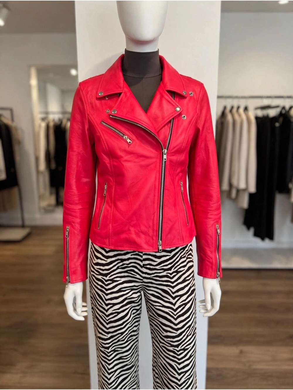 Hot Pink Leather Moto Jacket - Women's Biker Coat